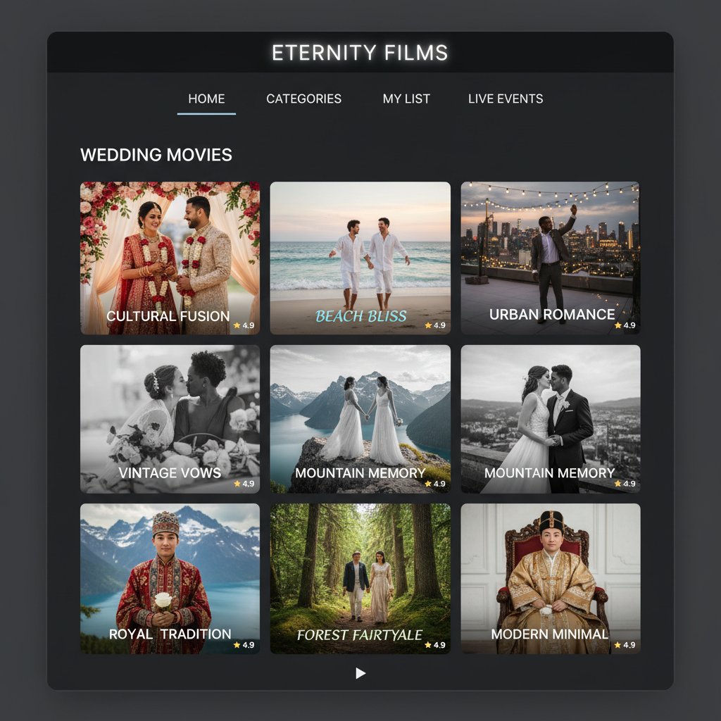 Streaming service displaying wedding movie options
