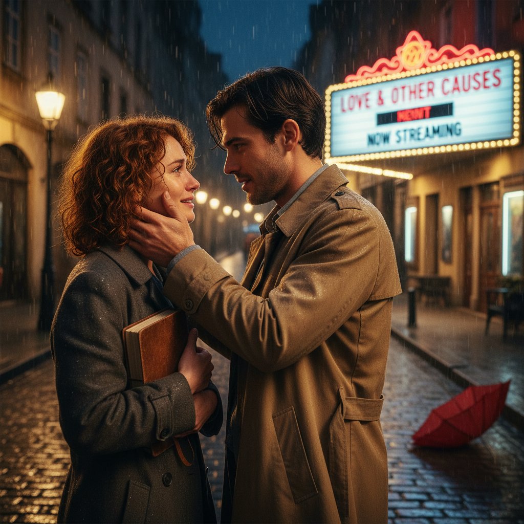 Lead characters of a streaming romantic comedy sharing a pivotal moment