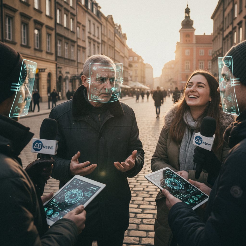 Warszawiacy rozmawiający o AI na ulicy
