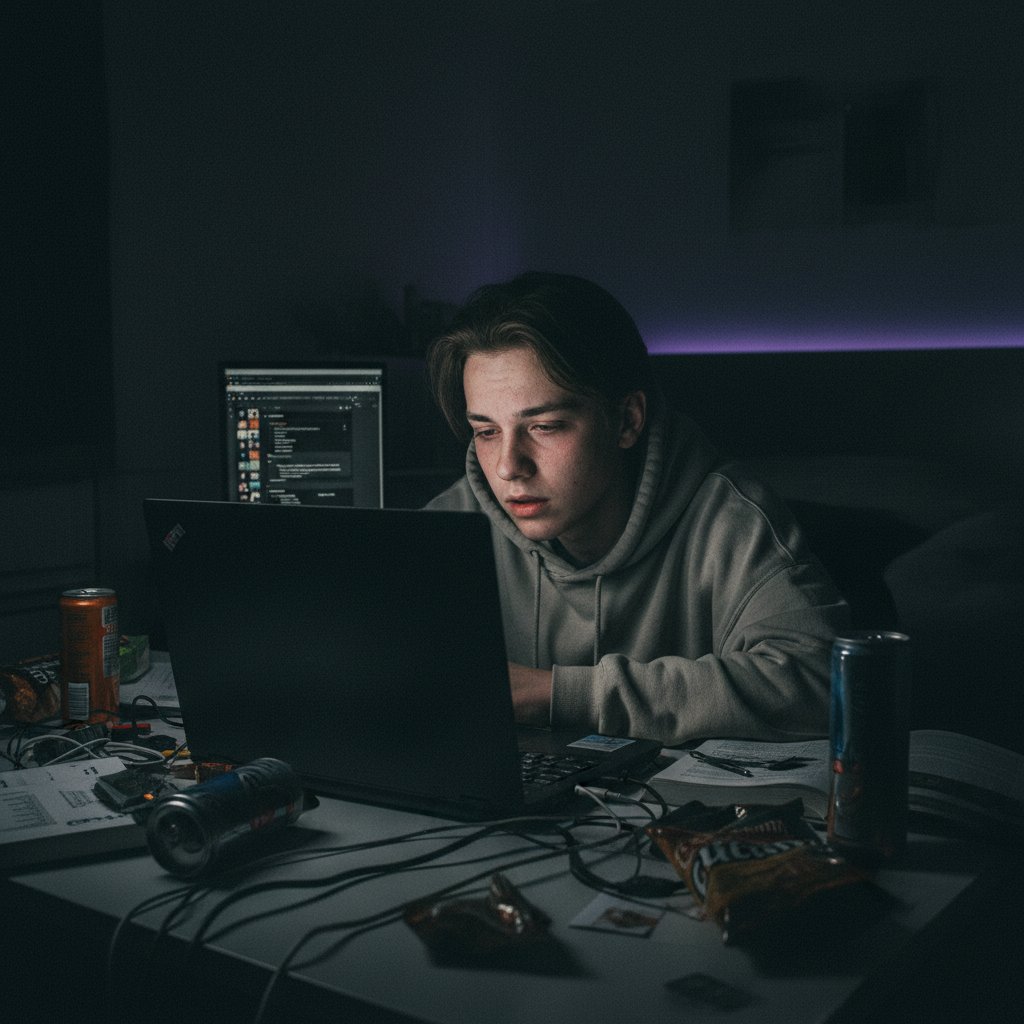 Zmęczony uczeń przy komputerze – objawy cyfrowego wypalenia