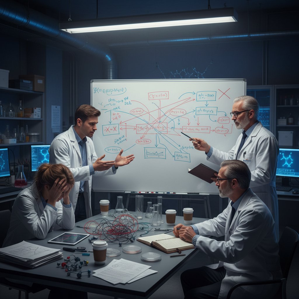 Stressed team reviewing failed online research design consultation