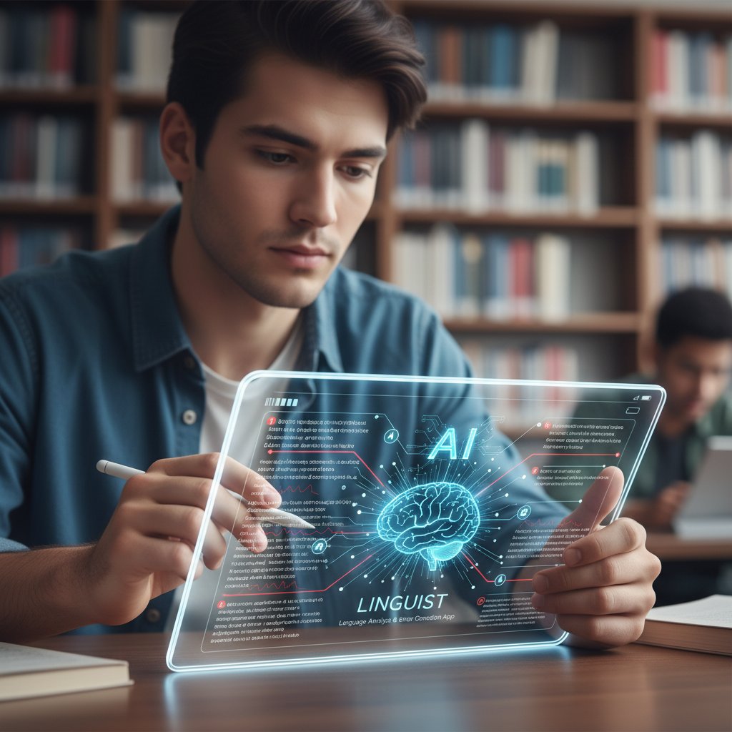 Student korzystający z aplikacji AI analizującej błędy językowe