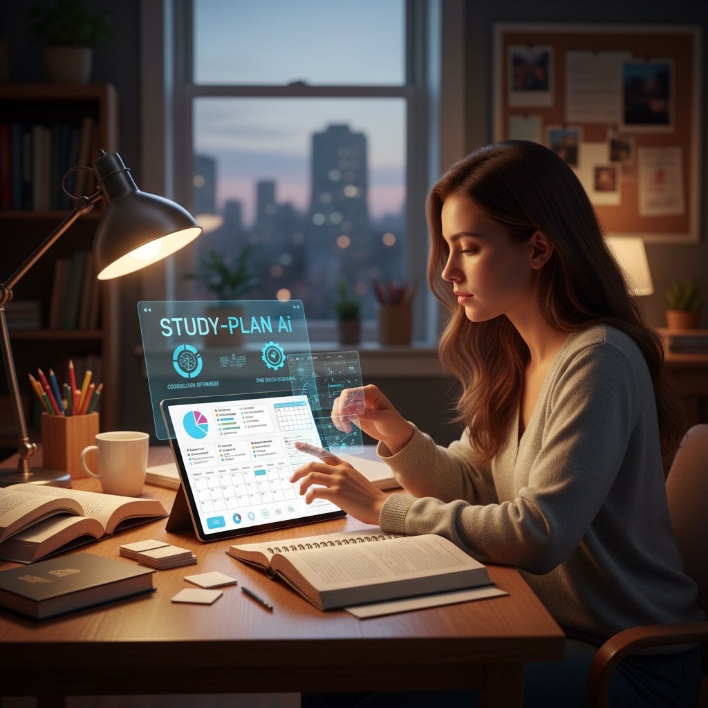 Student korzystający z aplikacji AI na laptopie podczas planowania nauki