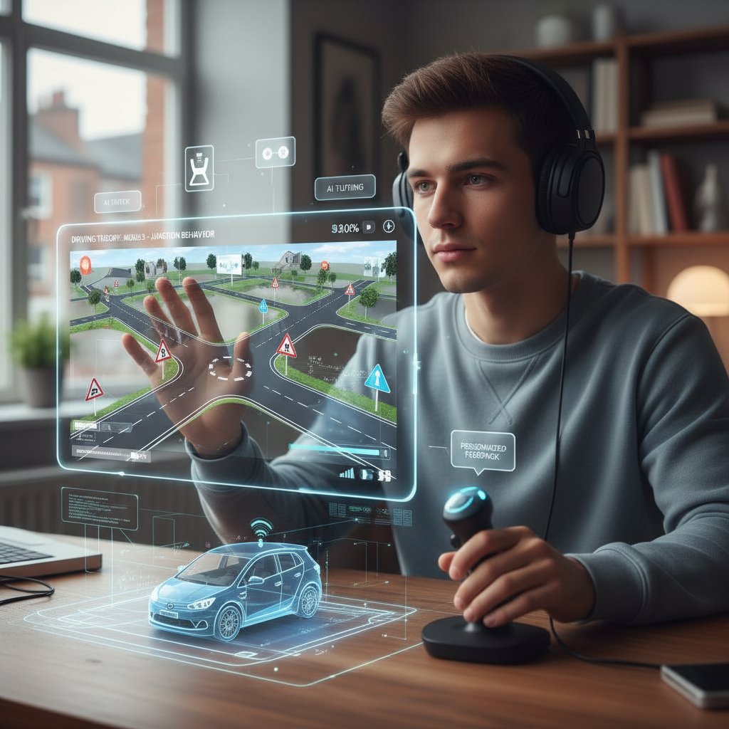 Uczeń korzystający z AI do nauki teorii prawa jazdy online