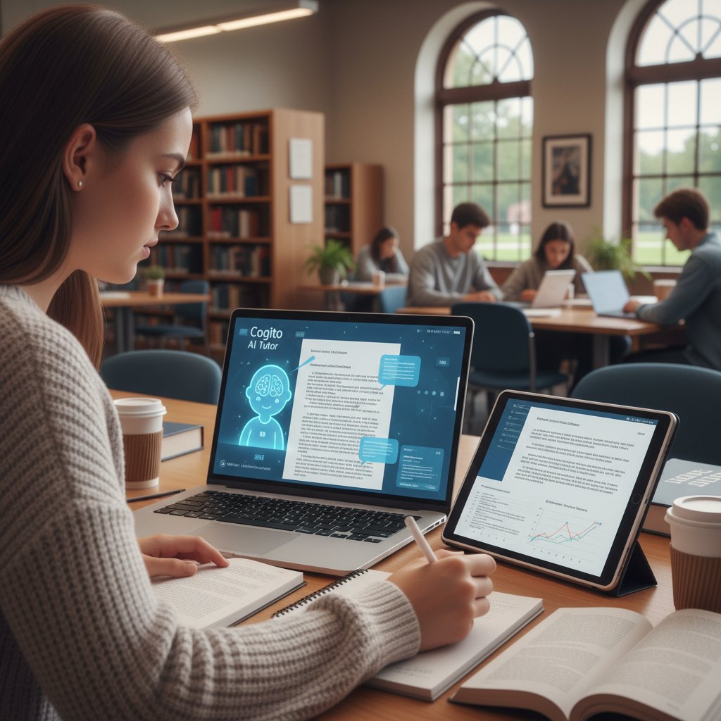 Student korzysta z osobistego korepetytora AI podczas pisania pracy naukowej