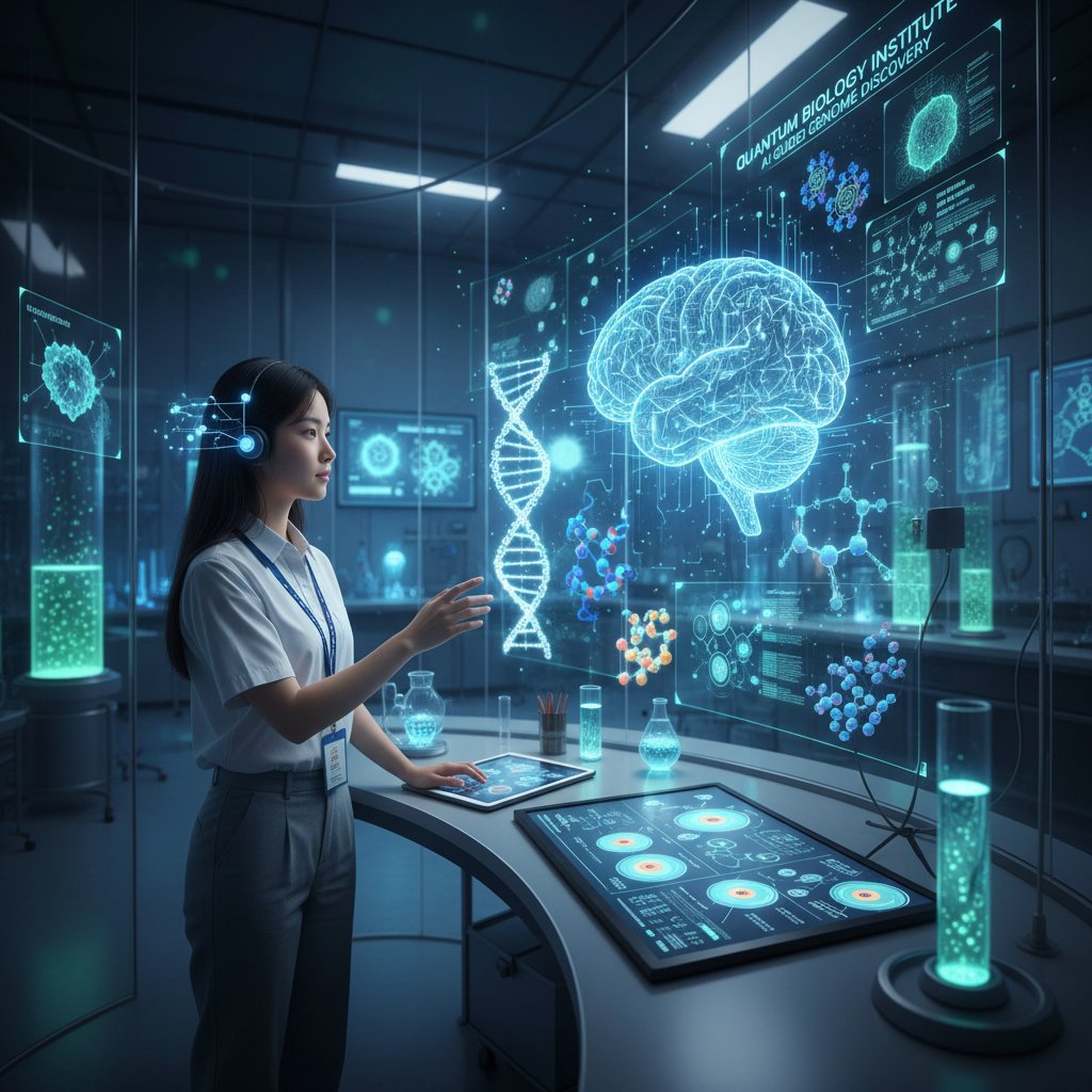 Student korzystający z aplikacji AI do nauki biologii molekularnej – technologia przyszłości