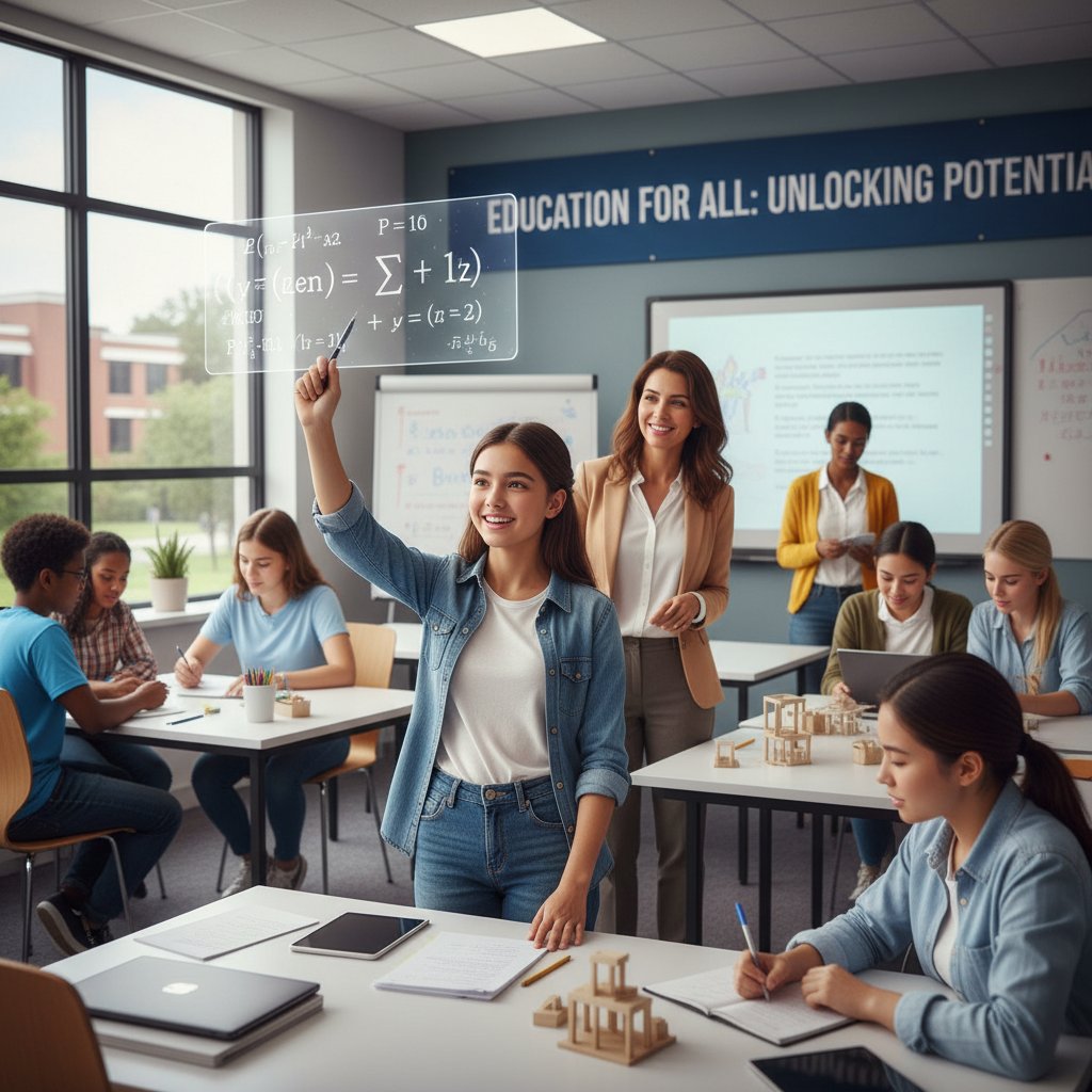 Student experiencing transformation through education support, candid shot capturing a moment of breakthrough in a diverse classroom