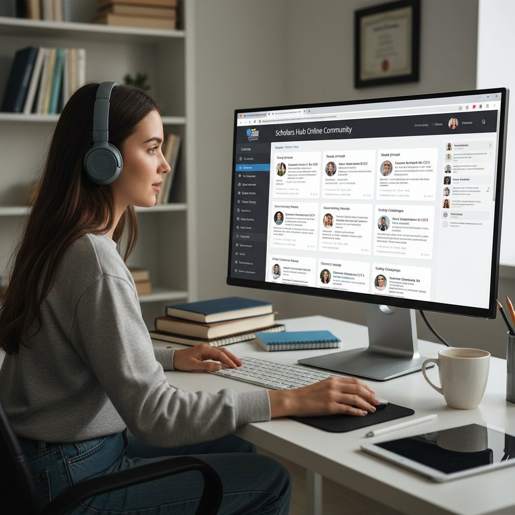 Uczeń przeglądający społeczność edukacyjną online, blogi edukacyjne, inspiracje do nauki polskiego