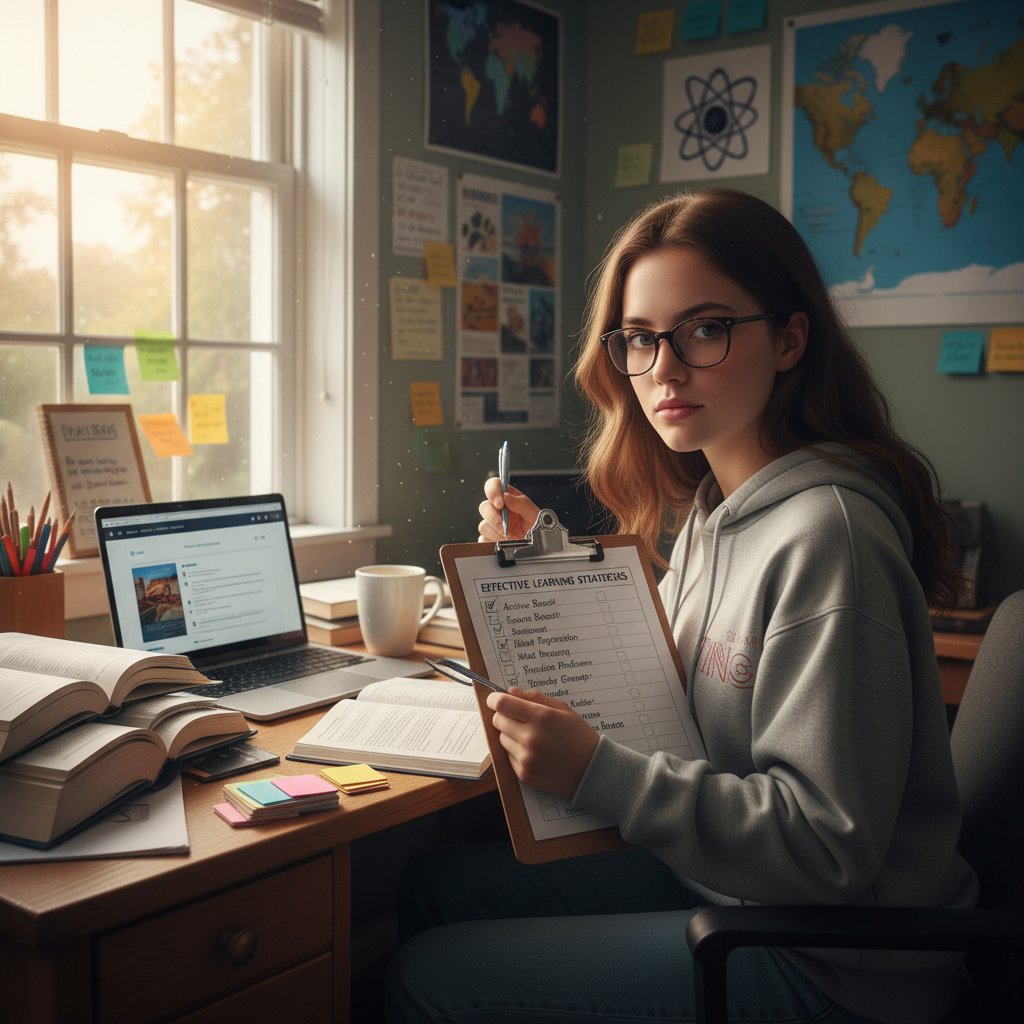 Student korzystający z checklisty do efektywnej nauki, praktyczne strategie