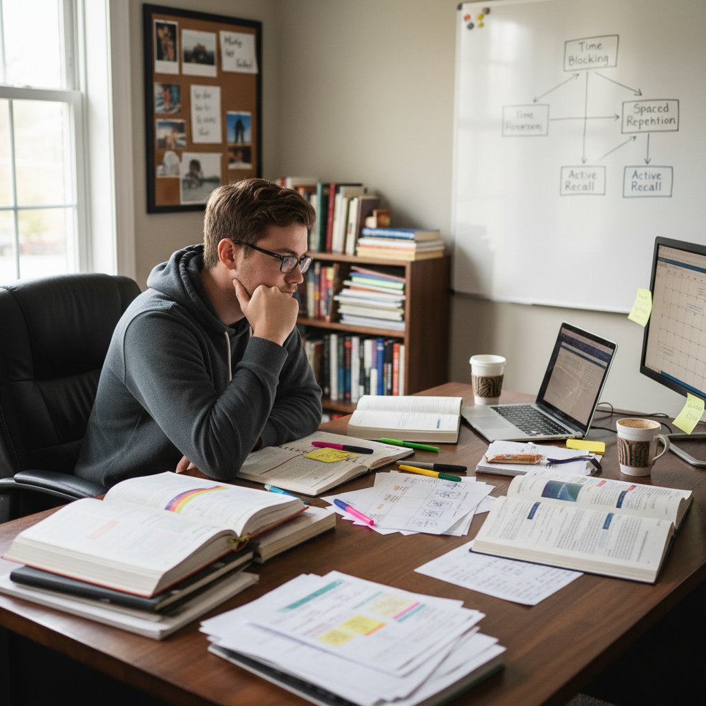 Uczennica przy biurku, z notatkami i aplikacją do planowania – nawyki w samodzielnej nauce