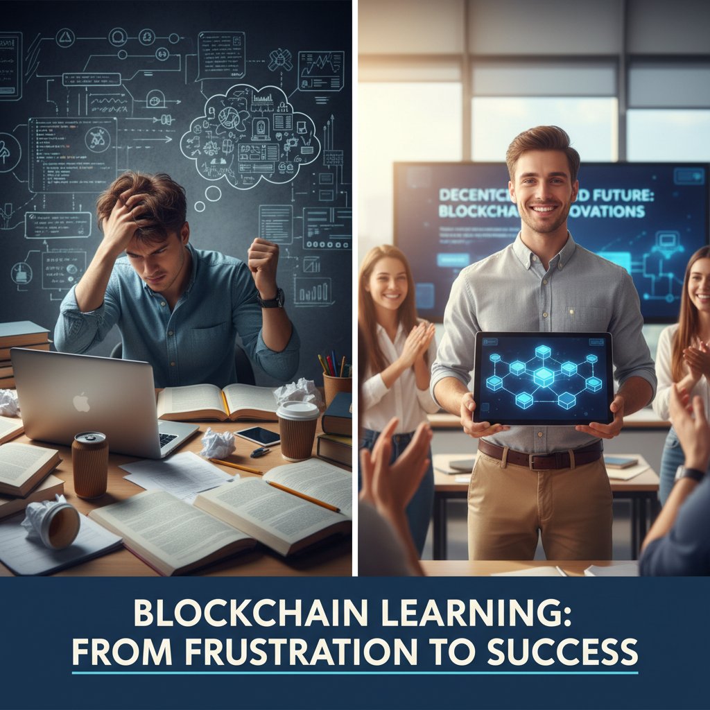Student najpierw sfrustrowany, potem odnoszący sukces w nauce blockchain