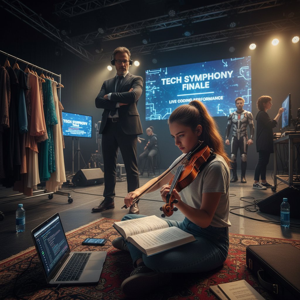 Student, menedżer i artysta przygotowują się do ważnego wydarzenia, różne środowiska, wspólne napięcie