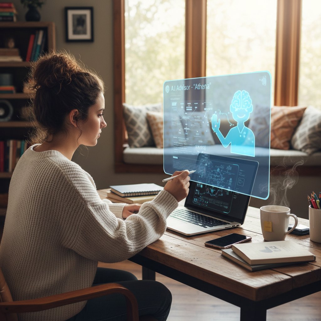 Student korzystający ze spersonalizowanego doradcy AI podczas nauki w domu