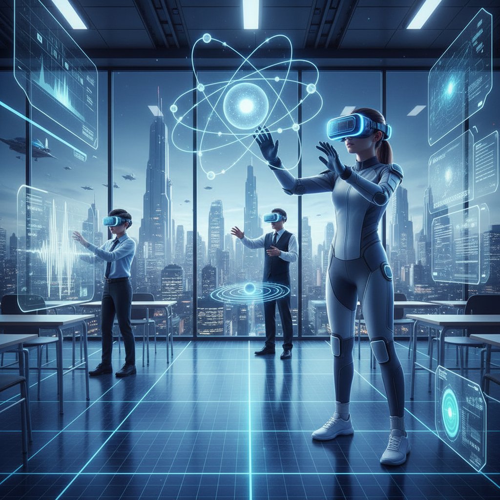 Przyszłość nauki fizyki online: uczeń w okularach VR i holograficzne wzory