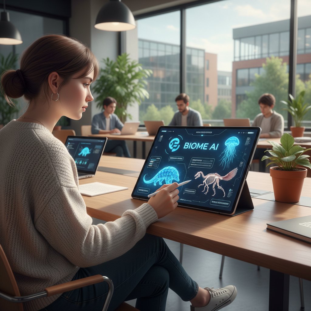 Student korzysta z platformy AI do nauki zoologii na tablecie