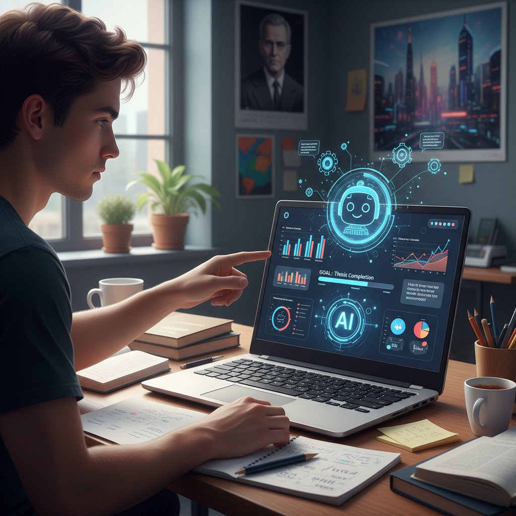 Uczeń śledzący postępy na ekranie laptopa, motywowany przez AI – obraz procesu wzmacniania motywacji