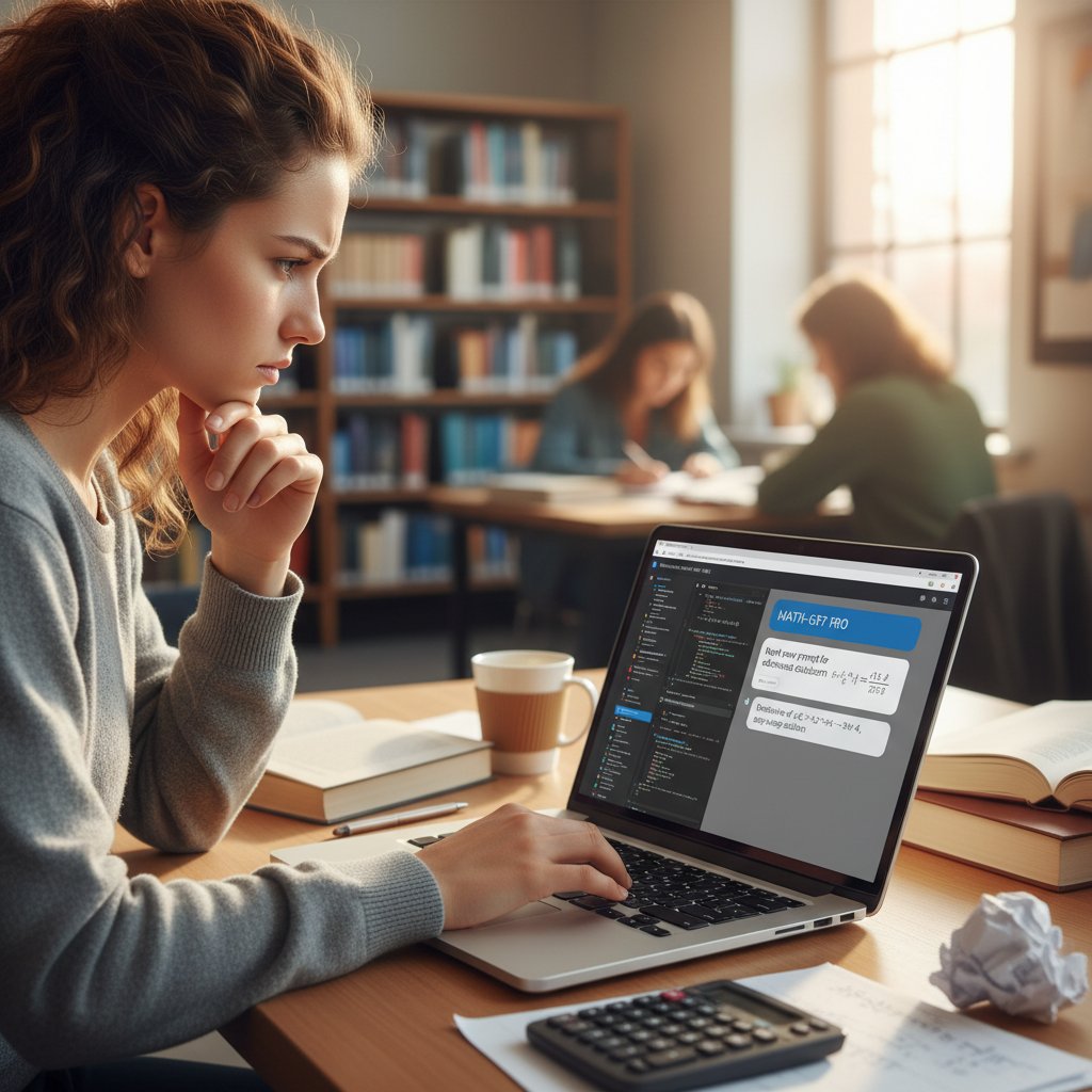 Uczeń wpisujący poprawiony prompt do czatbota AI, skupiony na ekranie laptopa z otwartą przeglądarką