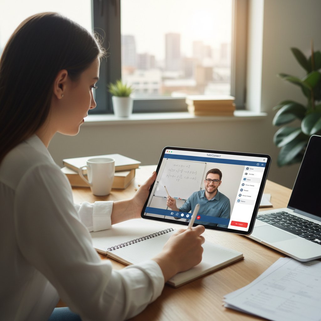 Student korzystający z aplikacji i konsultujący się z lektorem online