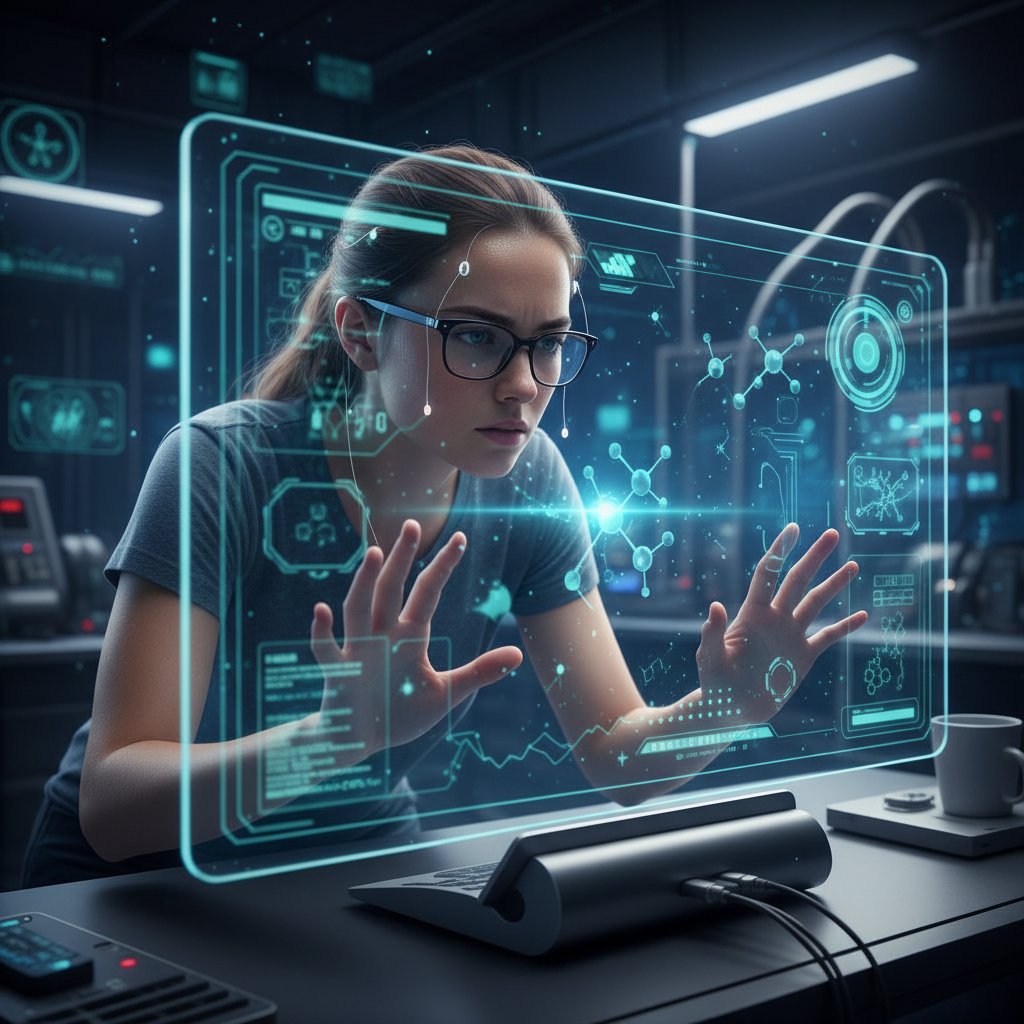 Uczeń obsługujący wirtualne laboratorium na tablecie, skupienie i precyzja