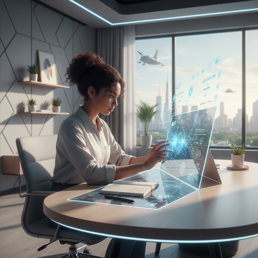 Uczeń korzystający z tabletu z wyświetlonym spersonalizowanym planem nauki AI, skupiona twarz, nowoczesne wnętrze