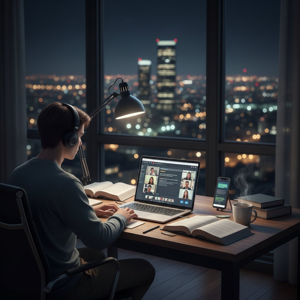 Samotny maturzysta zmagający się z nauką online