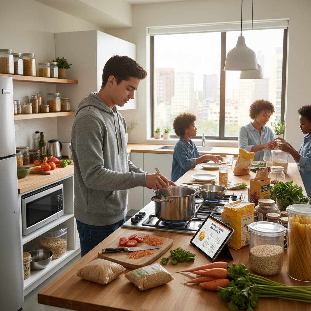 Różne typy gospodarstw domowych gotujące tanio i szybko
