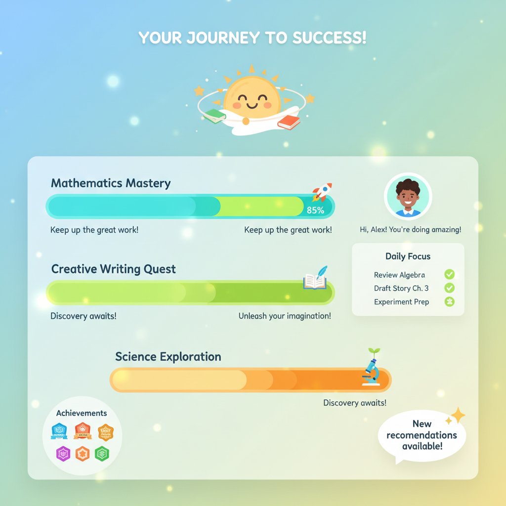 Panel ucznia z adaptacyjnymi paskami postępu, nowoczesny interfejs