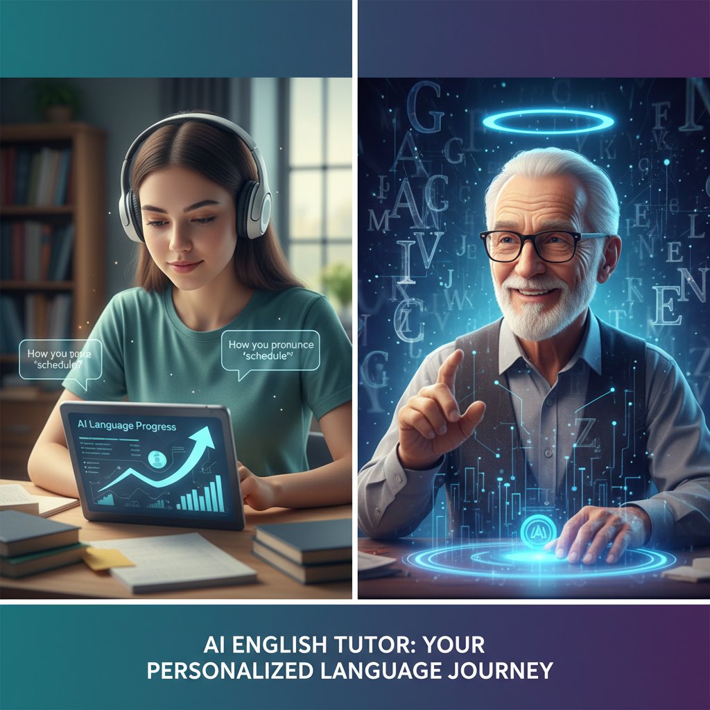 Nowoczesna nauka języków – studentka korzystająca z AI do nauki angielskiego, ekran z podsumowaniem postępów
