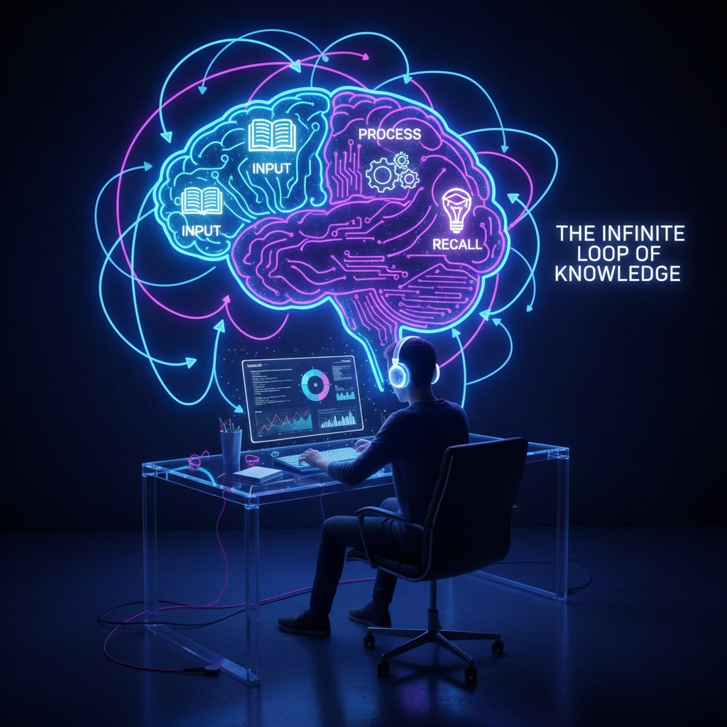 Schemat powtórek rozłożonych w czasie i aktywnego przypominania, wizualizacja procesu nauki efektywnej