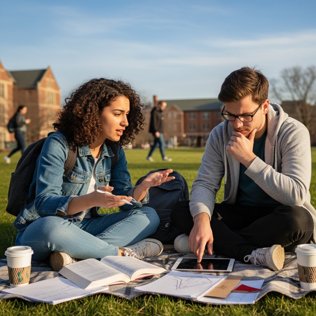 Student tłumaczy materiał drugiemu, podkreślając naukę przez nauczanie