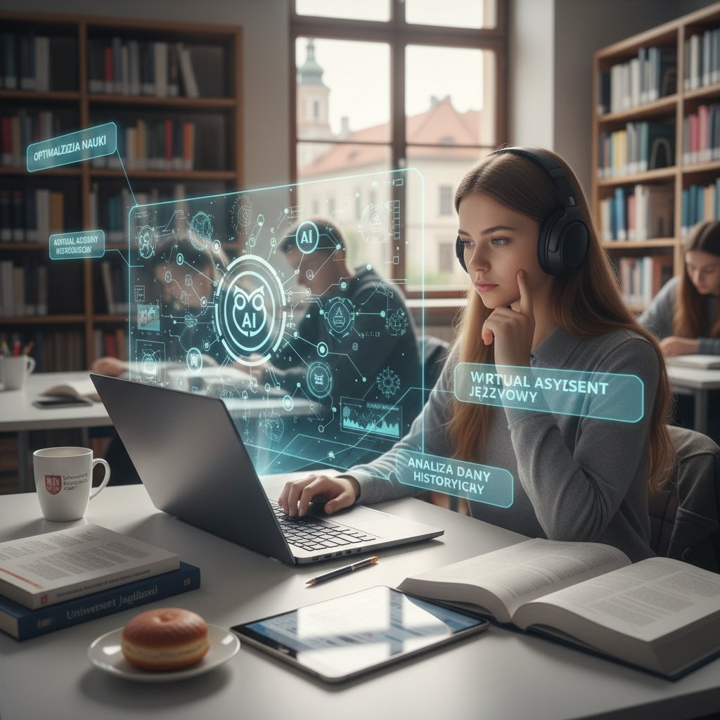 Uczeń korzystający z aplikacji AI podczas nauki polskiego – nowoczesne technologie edukacyjne