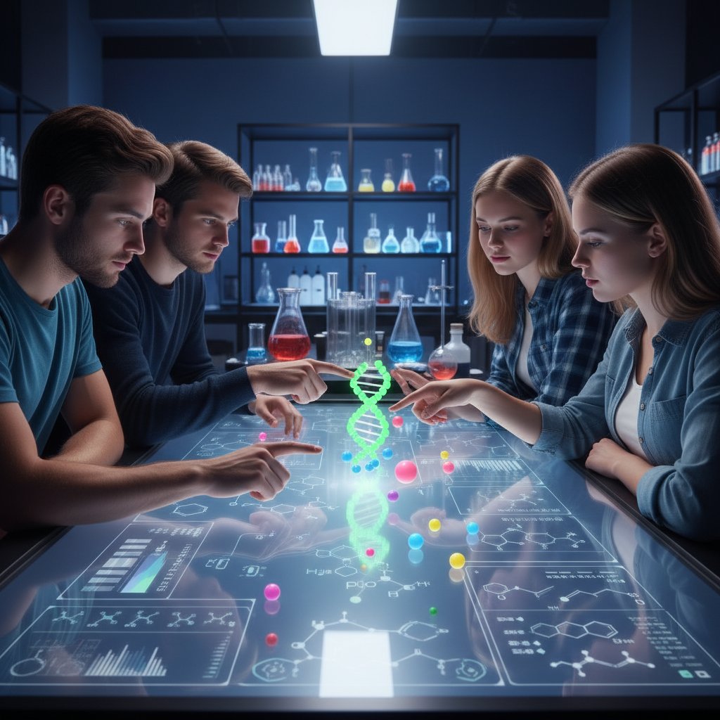 Uczniowie korzystający z interaktywnych symulacji chemicznych