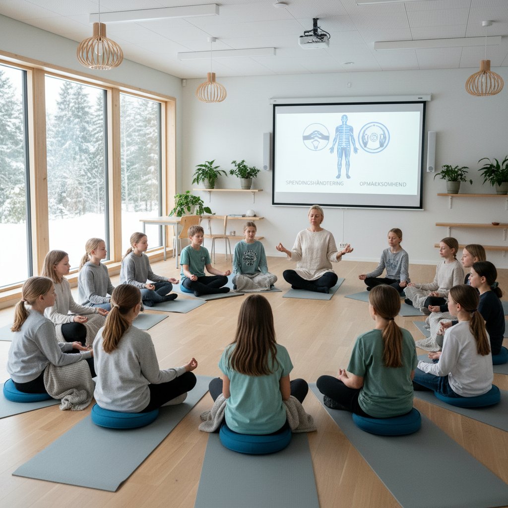 Uczniowie podczas lekcji mindfulness w szkole skandynawskiej