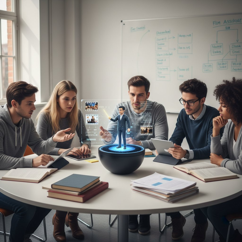 Students using movie assistant for educational discussion