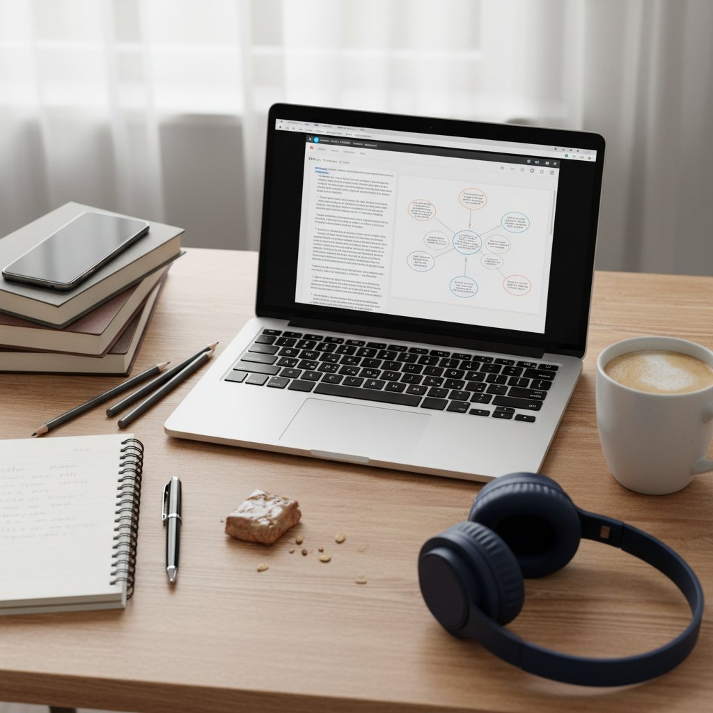 Narzędzia do nauki online rozłożone na biurku