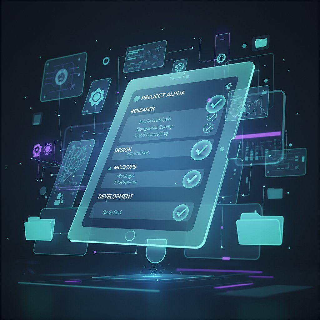 Stylized checklist overlayed on digital workspace, high-contrast. Alt: Digital checklist for document management