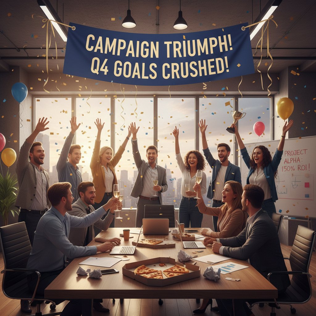 Zespół świętujący sukces kampanii ROI w biurze