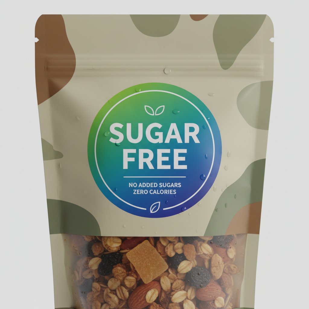 Etykieta produktu bez cukru z wyraźnym oznaczeniem, zbliżenie opakowania
