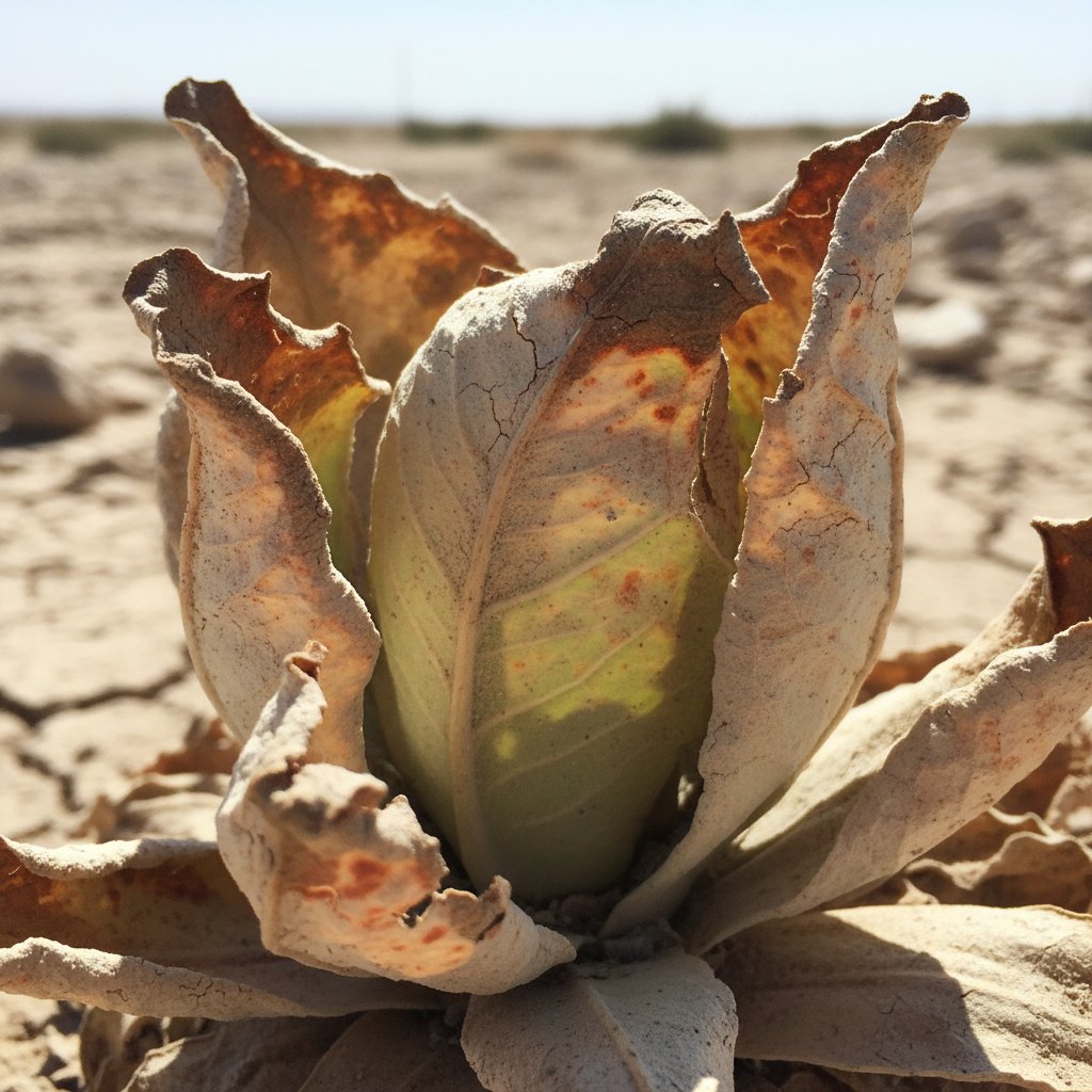 Zbliżenie na poparzone liście rośliny ozdobnej w upalny dzień