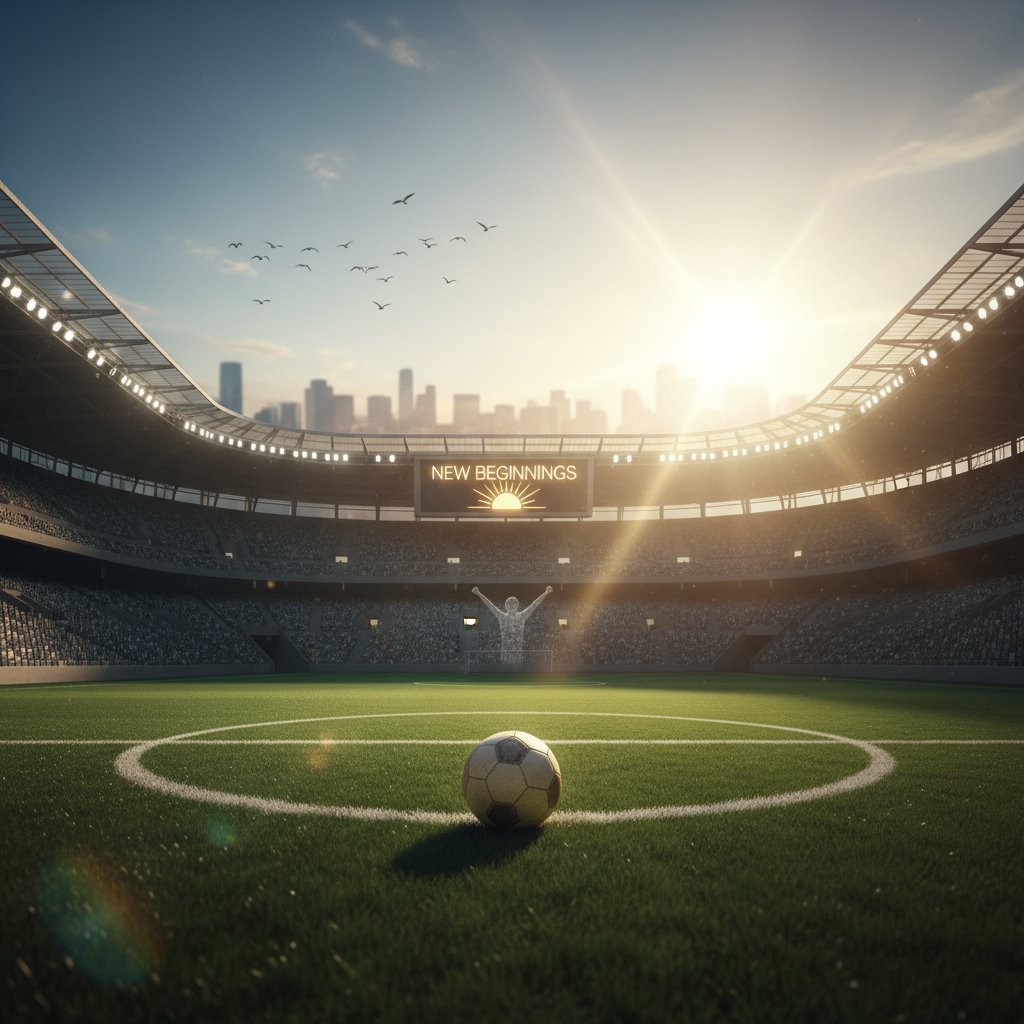 Sunrise over stadium, symbolizing new beginnings and the endless potential of sports movies to inspire and challenge viewers