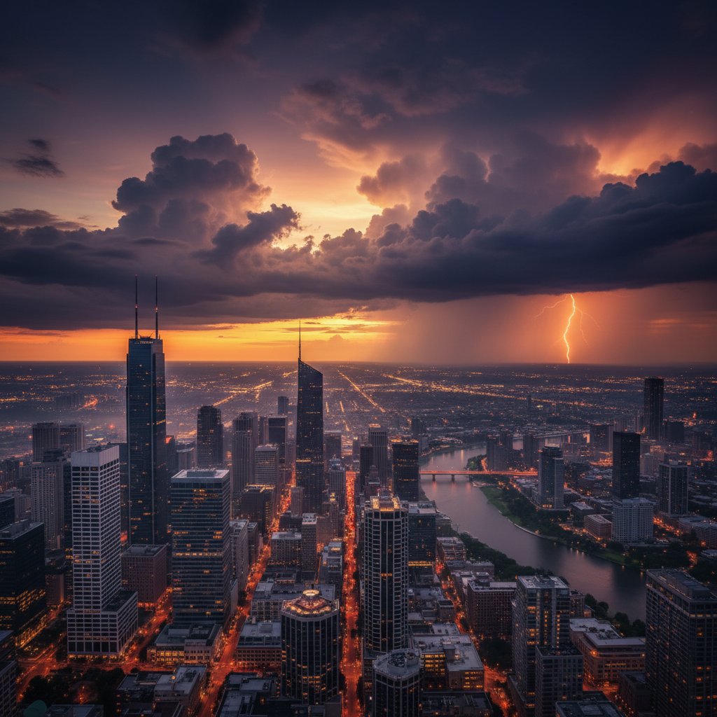 Świt nad miastem jako metafora nadziei i możliwości przezwyciężania trudności, przezwyciężanie trudności, nowy początek