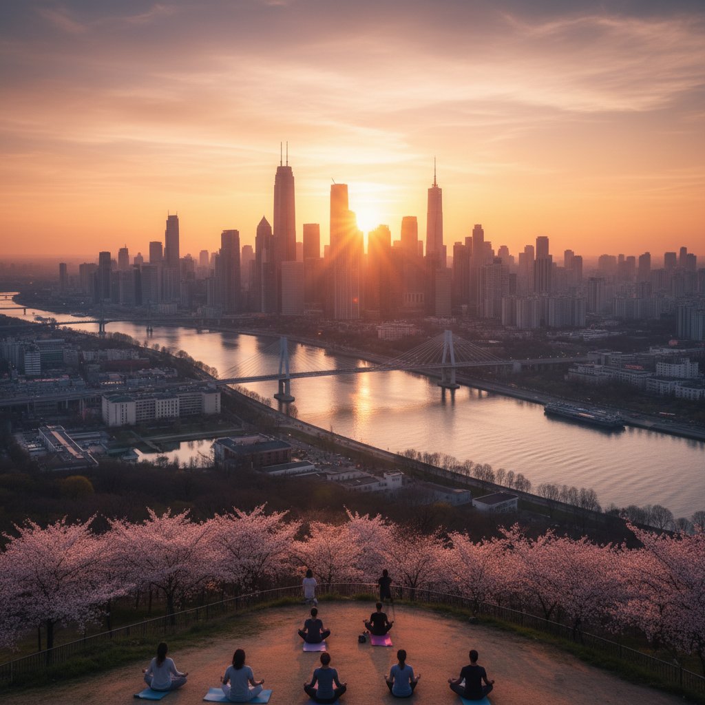 Symboliczny wschód słońca nad panoramą miasta – nowe początki i perspektywa lepszego jutra