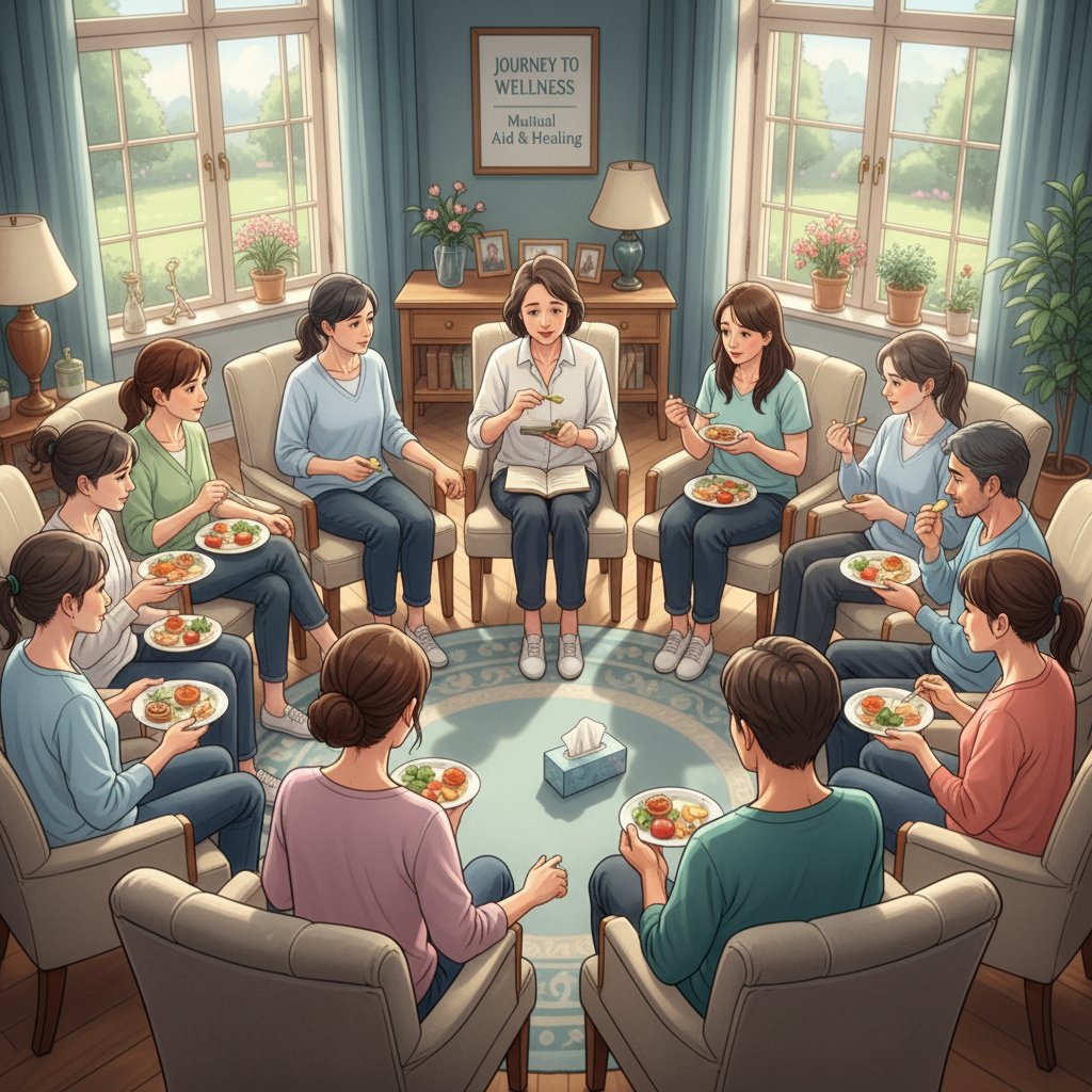 Grupa wsparcia, osoby rozmawiające w kręgu, wspólne wsparcie przy zaburzeniach odżywiania