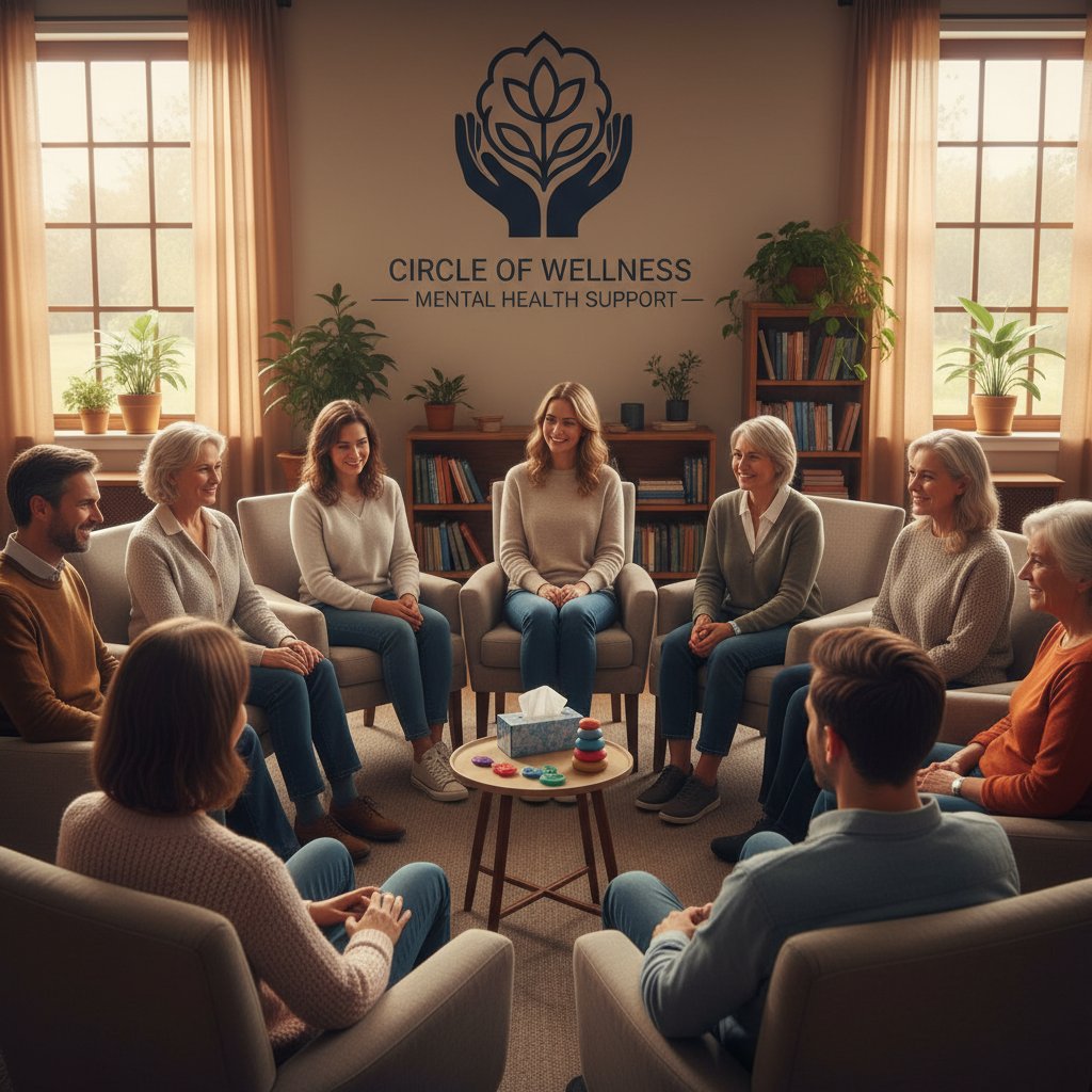 Grupa osób siedzących w kręgu na spotkaniu wsparcia – społeczność borderline