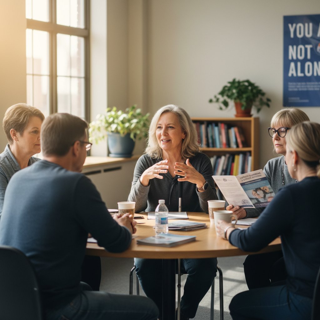 Osoba na grupie wsparcia, dzieląca się doświadczeniem życia z jaskrą wtórną