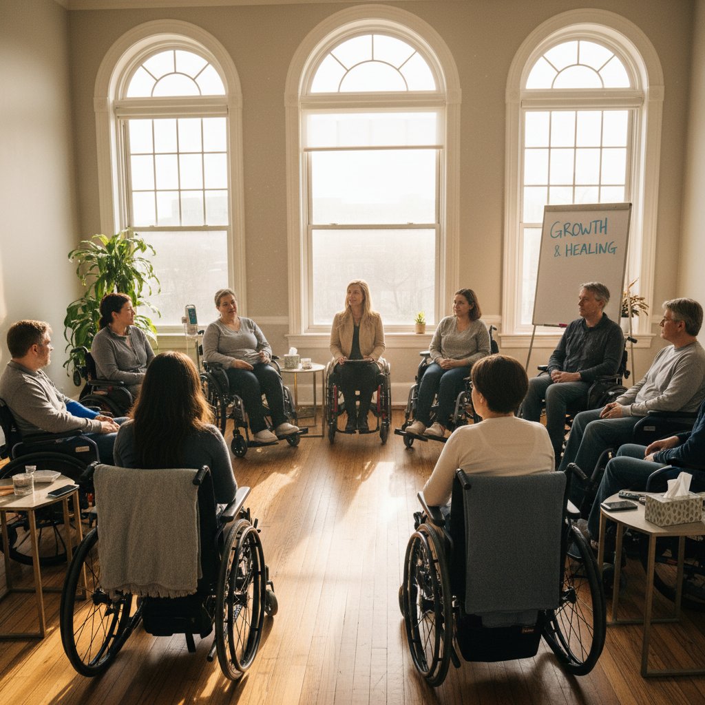 Grupa wsparcia dla osób po unieruchomieniu podczas spotkania