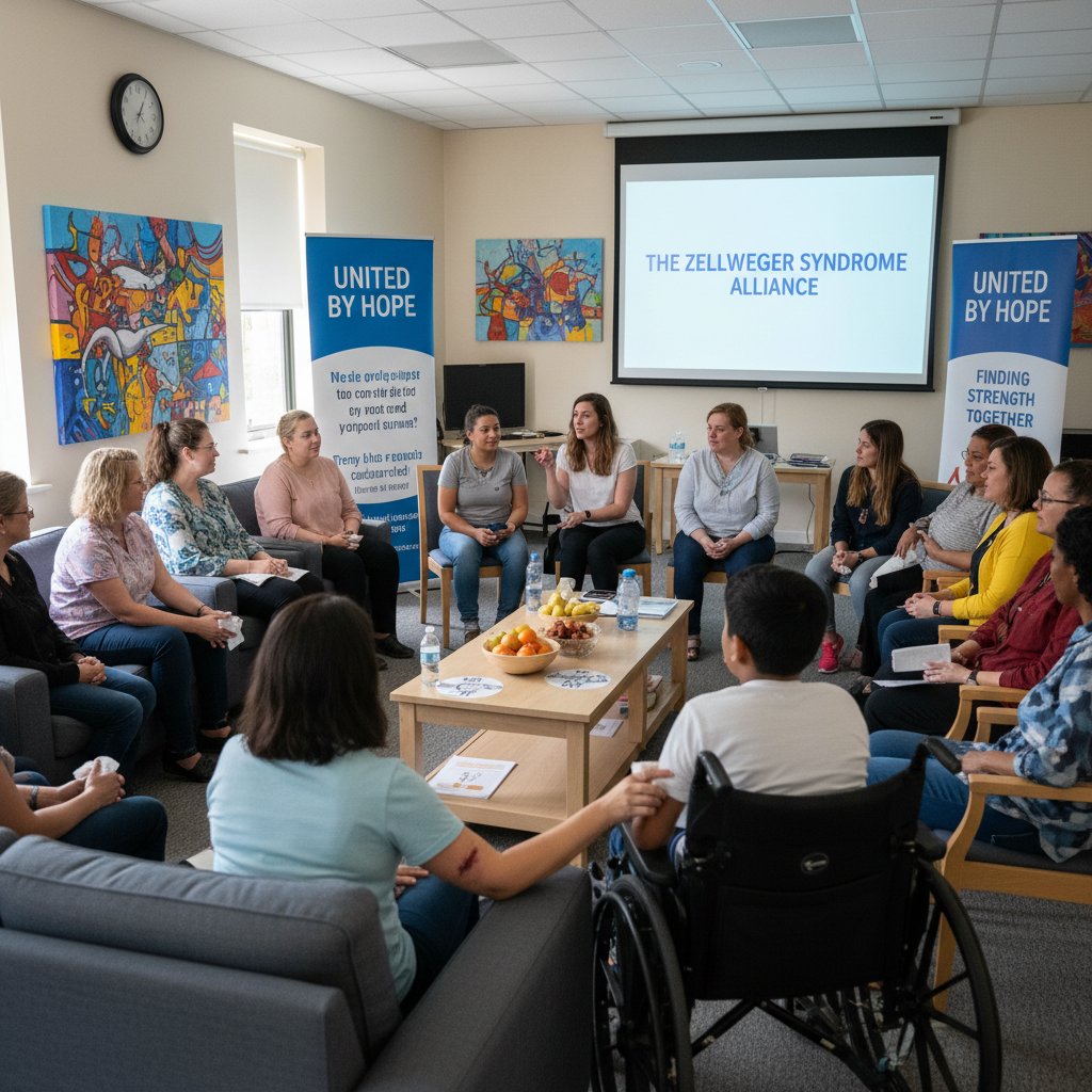 Grupa ludzi podczas spotkania wsparcia, pokazująca różnorodność chorych na choroby rzadkie