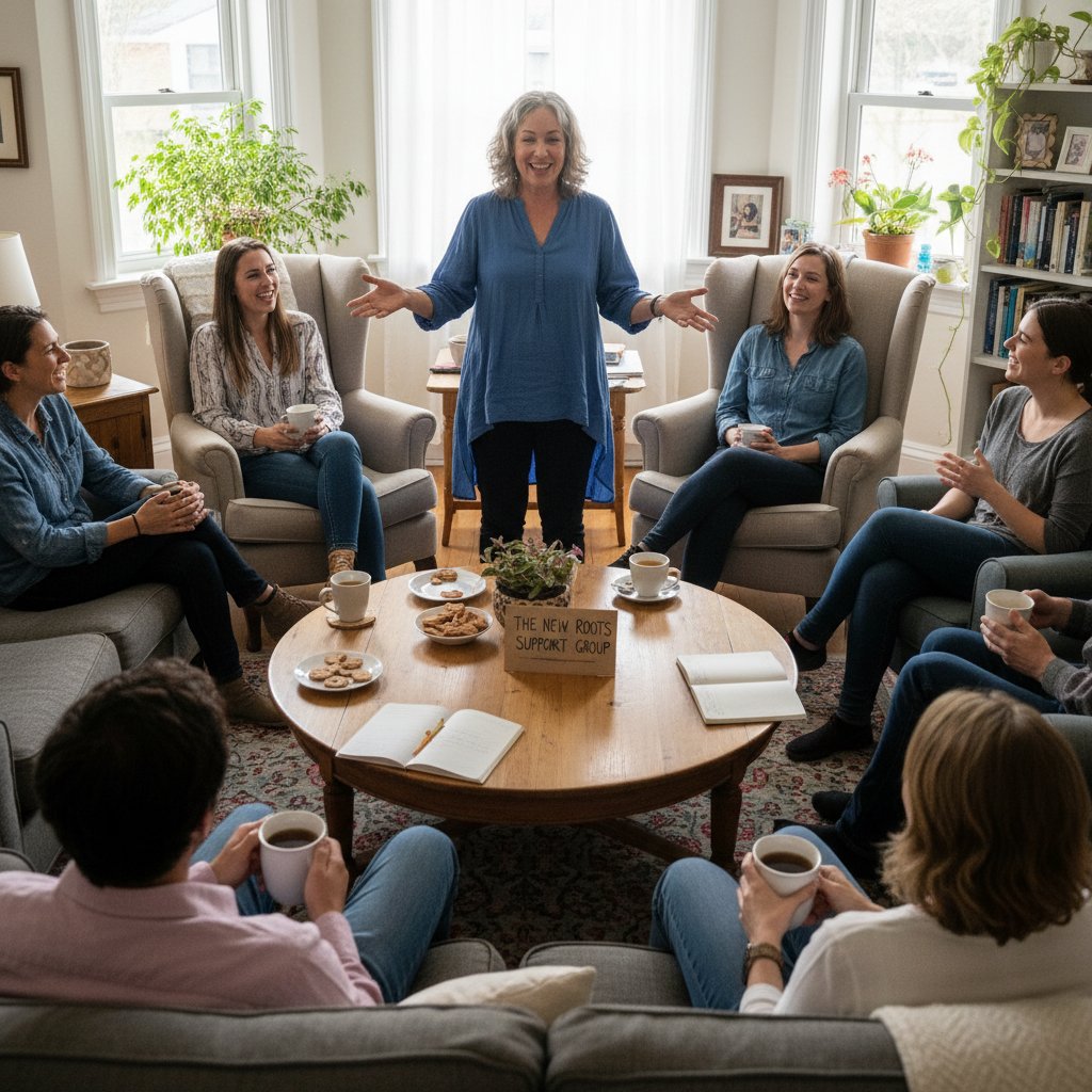 Założyciel grupy wsparcia prowadzący pierwsze spotkanie w przyjaznym otoczeniu