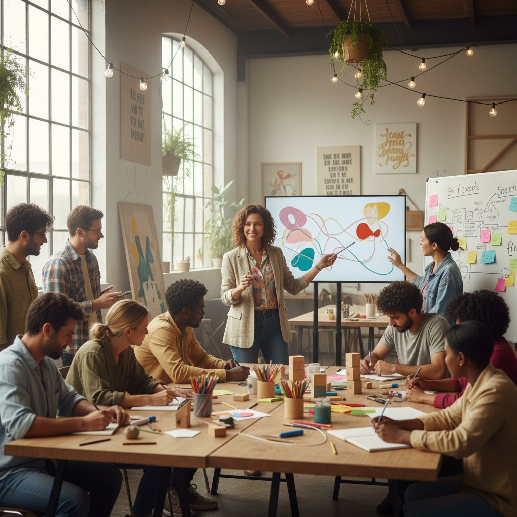 Support pro leading innovative team workshop, inspiring creativity in a modern workspace