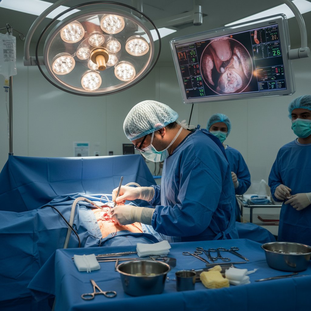 Chirurg przy stole operacyjnym podczas wykonywania resekcji